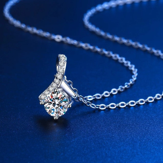 S925 Silver Necklace With White Gold Plating And Moissanite Stones