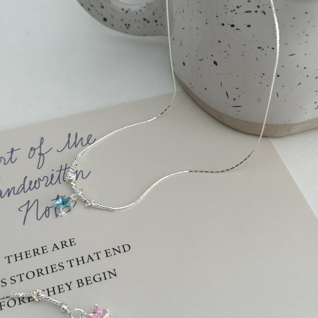 S925 Silver Niche Sweet Color-Diamond Star Collarbone Necklace