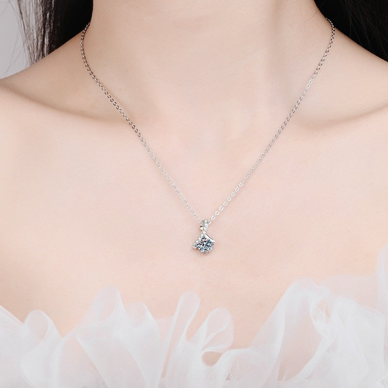 S925 Silver Necklace With White Gold Plating And Moissanite Stones