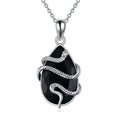 Sterling Silver Black Obsidian Tourmaline Crystal Snake Necklace Jewelry as Gifts