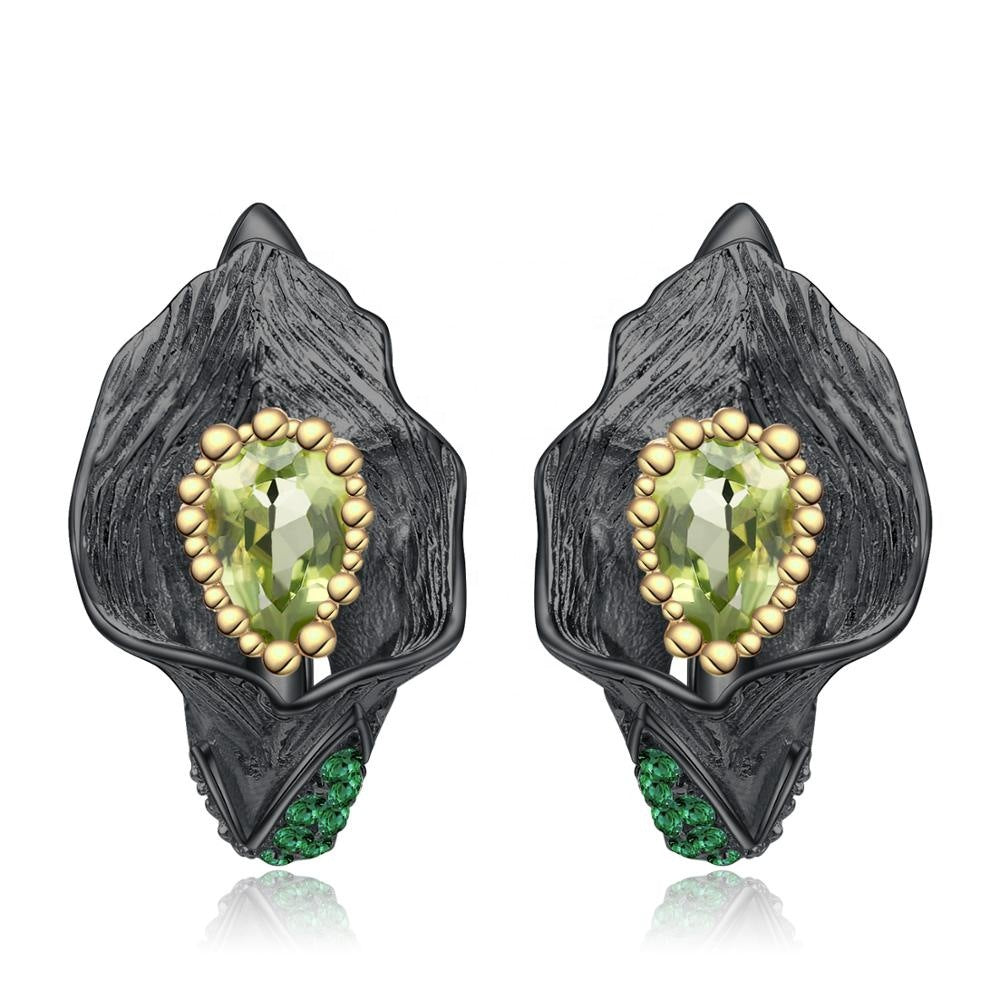 Vintage Jewelry Peridot Pop Leaf Earrings 925 Silver