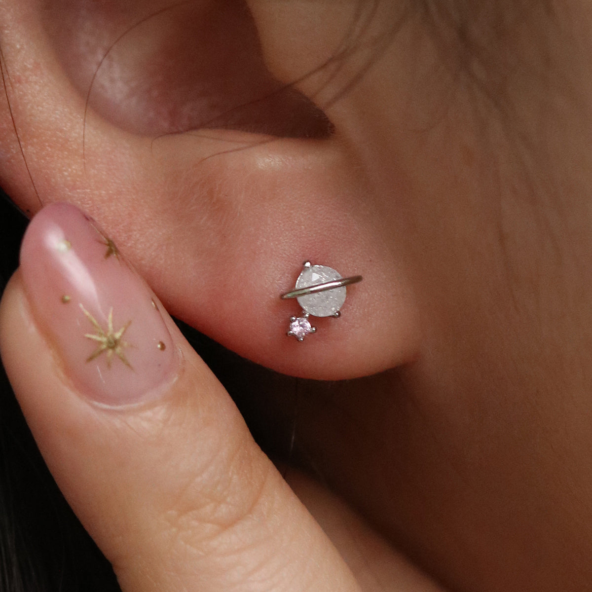 Saturn cubic stud earrings-0