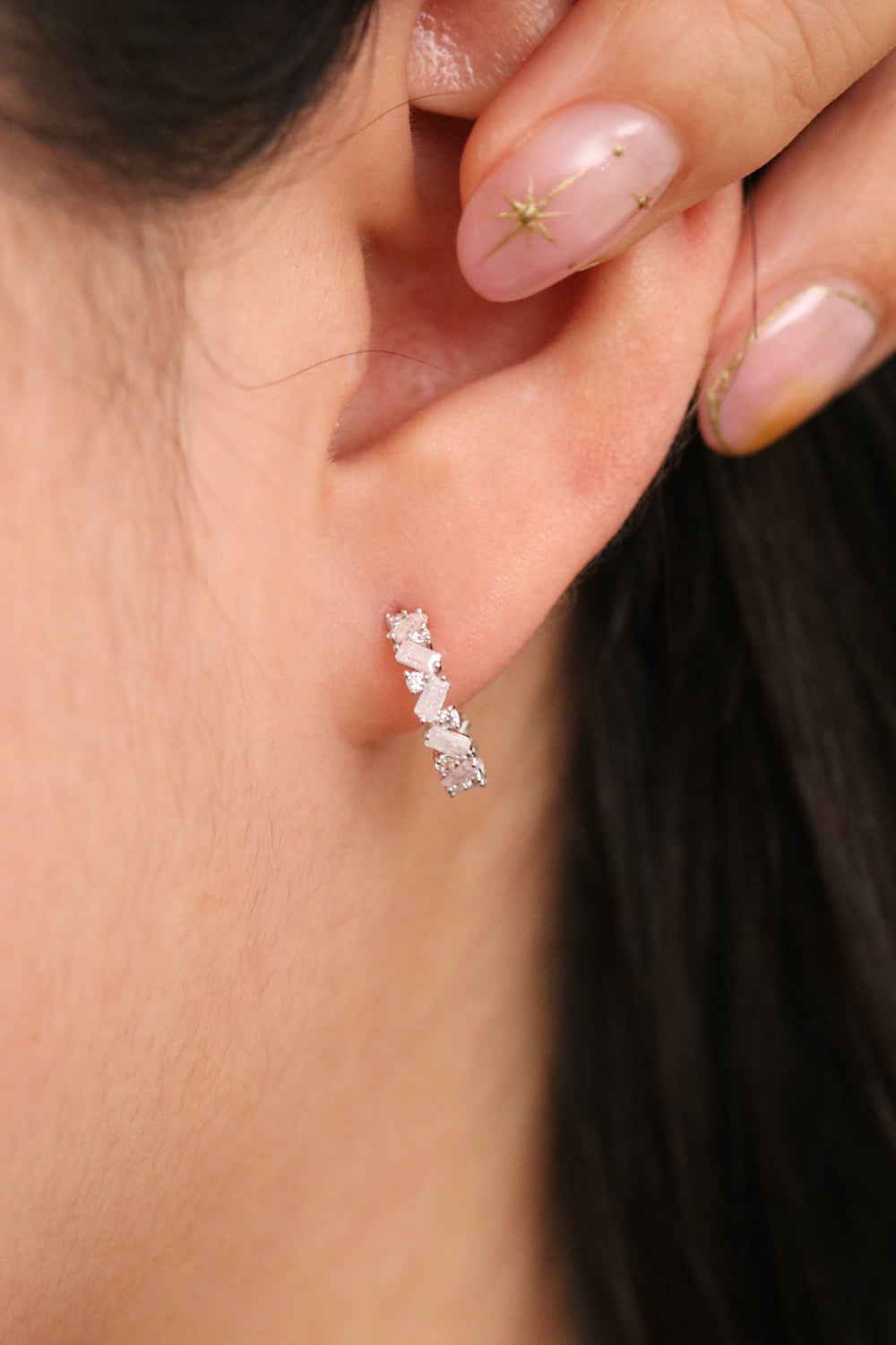 White Topaz and Rose quartz Semi-Hoop Earrings-2