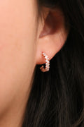 White Topaz and Rose quartz Semi-Hoop Earrings-3
