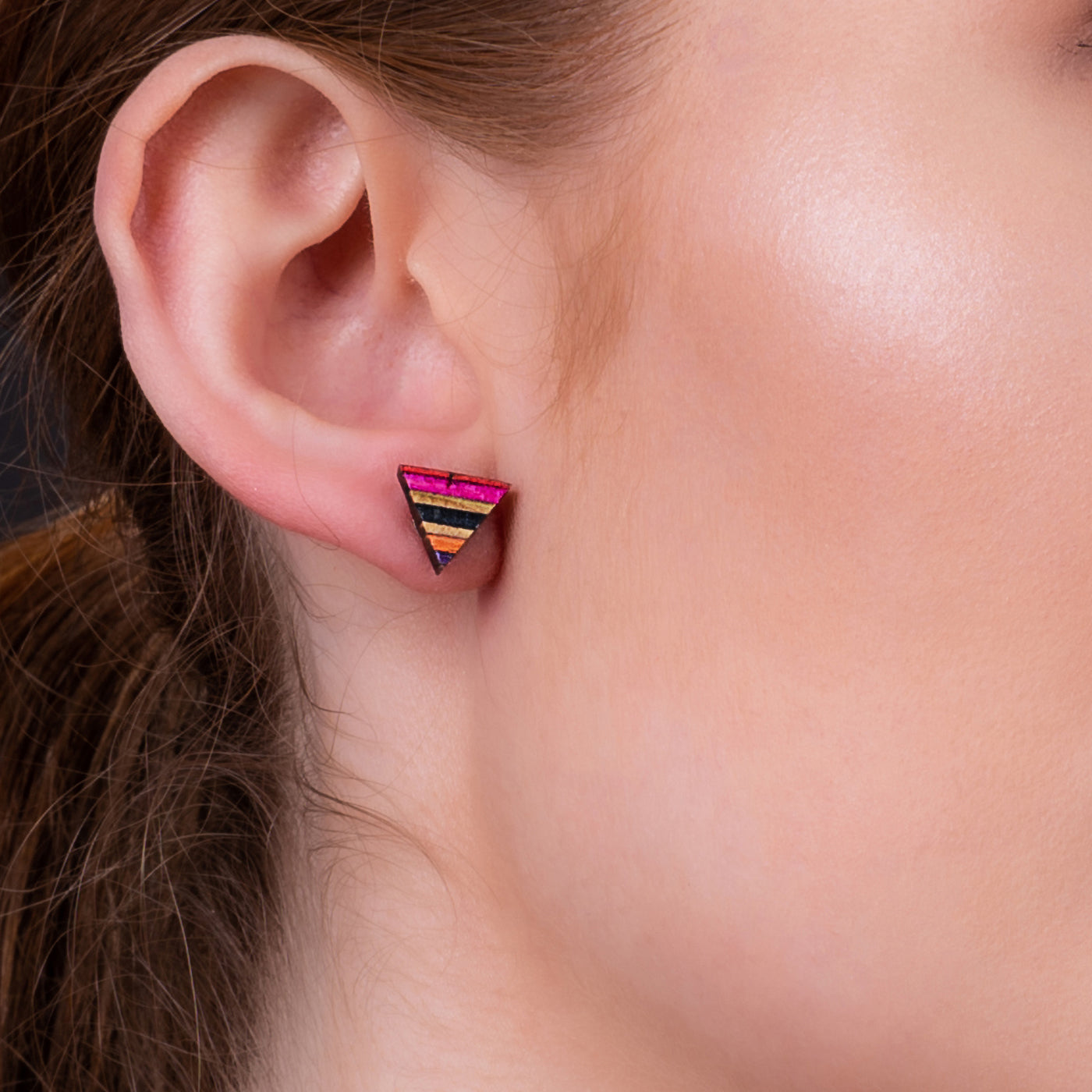 Triangle Recycled Skateboard Stud Earrings-0