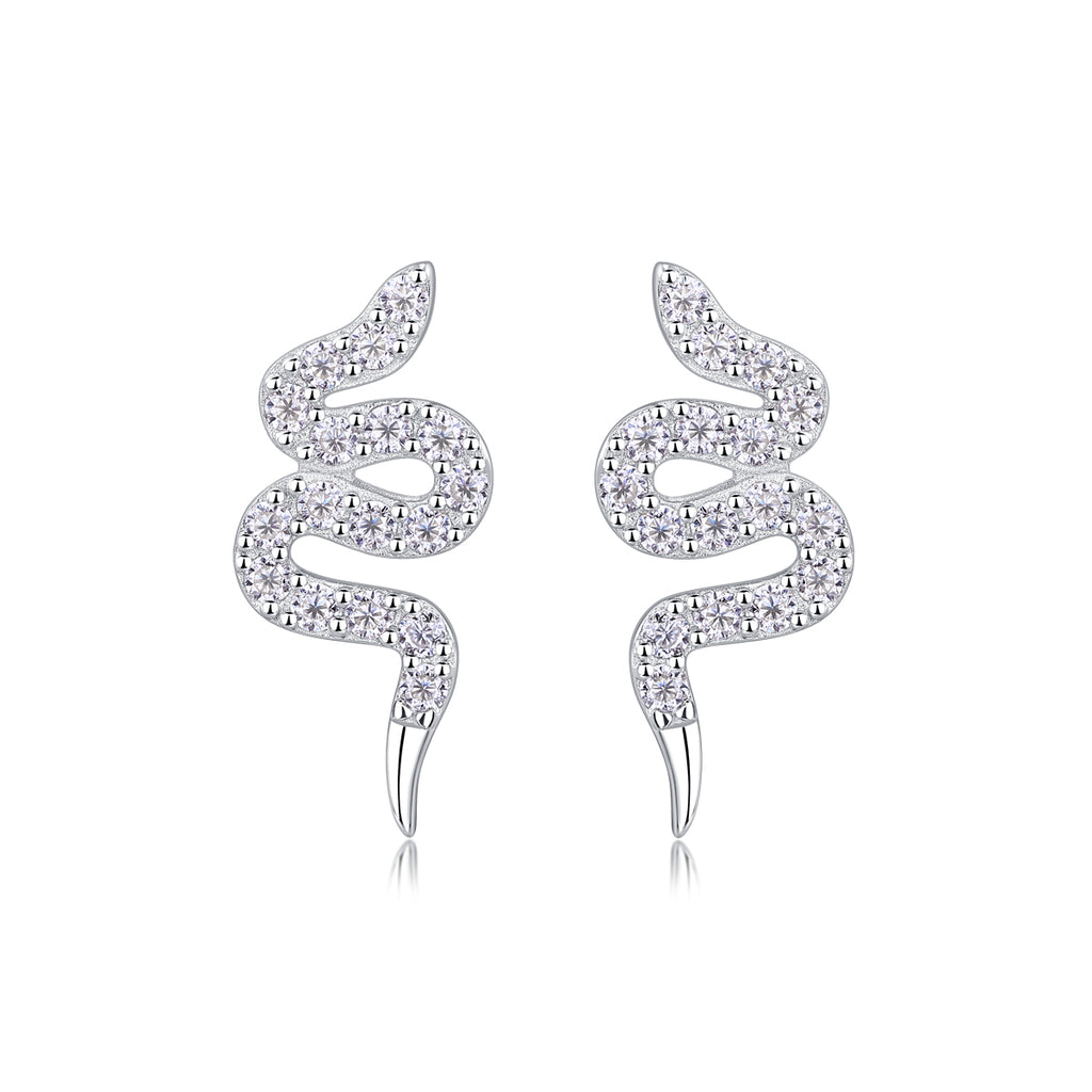 Silver Snake Entwined - Set With Top-quality Moissanite, Luxurious And Fashionable Light Luxury Jewelry, Silver Stud Earrings S925, Silver-plated Platinum