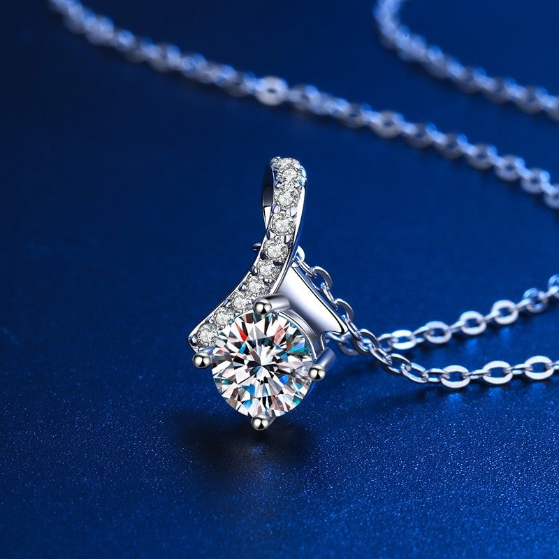 S925 Silver Necklace With White Gold Plating And Moissanite Stones