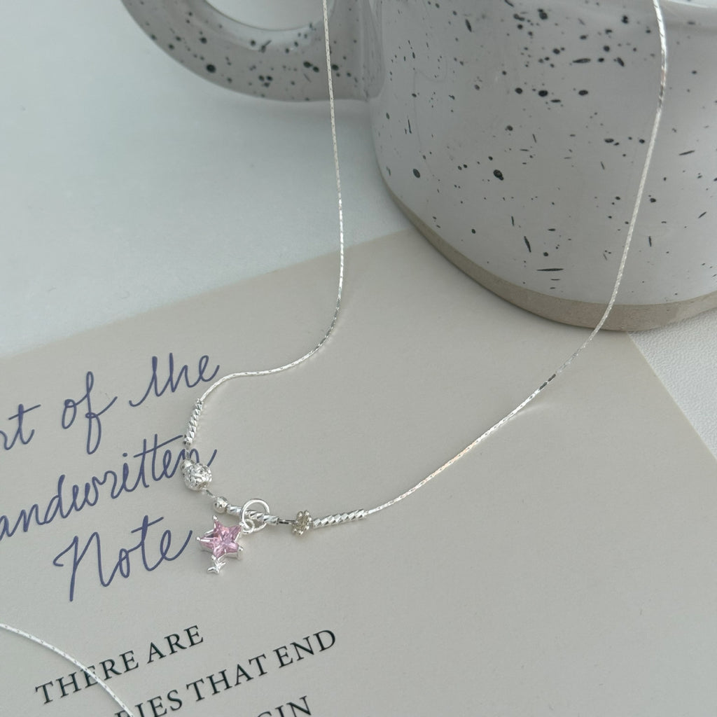 S925 Silver Niche Sweet Color-Diamond Star Collarbone Necklace