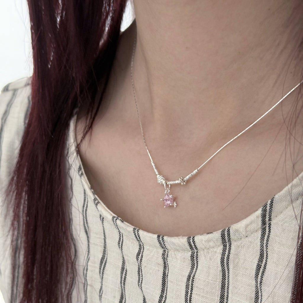 S925 Silver Niche Sweet Color-Diamond Star Collarbone Necklace