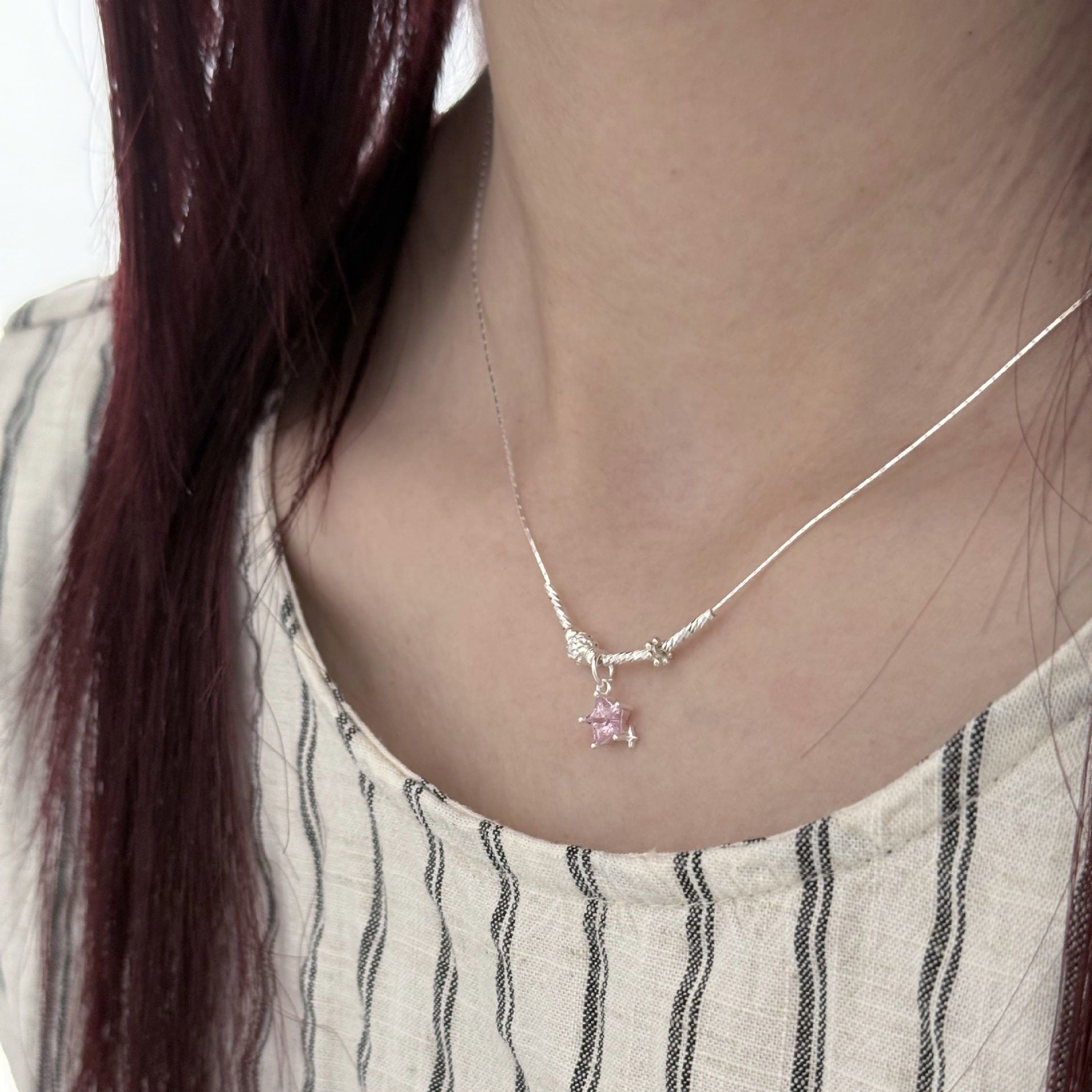 S925 Silver Niche Sweet Color-Diamond Star Collarbone Necklace