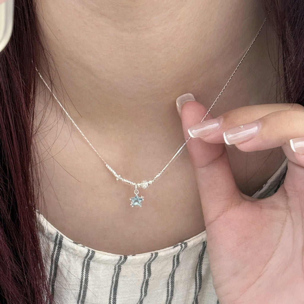 S925 Silver Niche Sweet Color-Diamond Star Collarbone Necklace