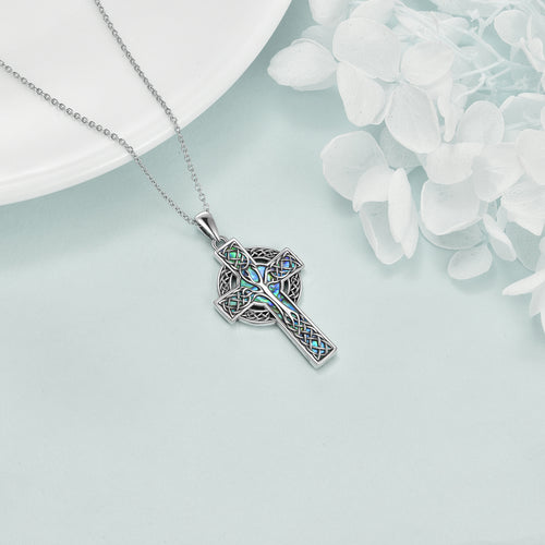 925 Sterling Silver Abalone Celtic Cross Pendant Necklace Jewelry Gifts