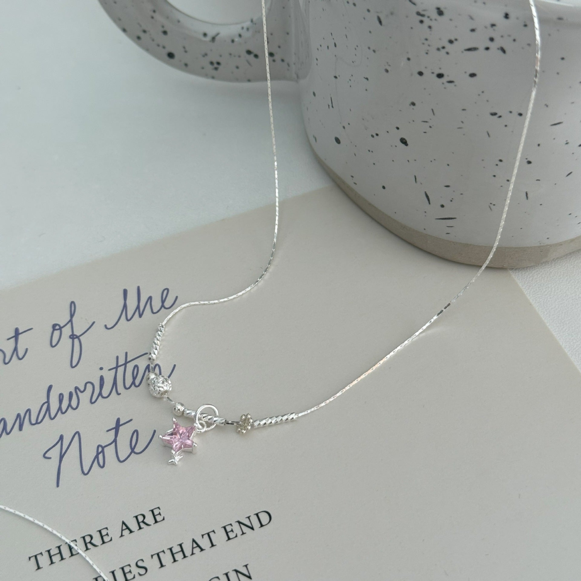 S925 Silver Niche Sweet Color-Diamond Star Collarbone Necklace