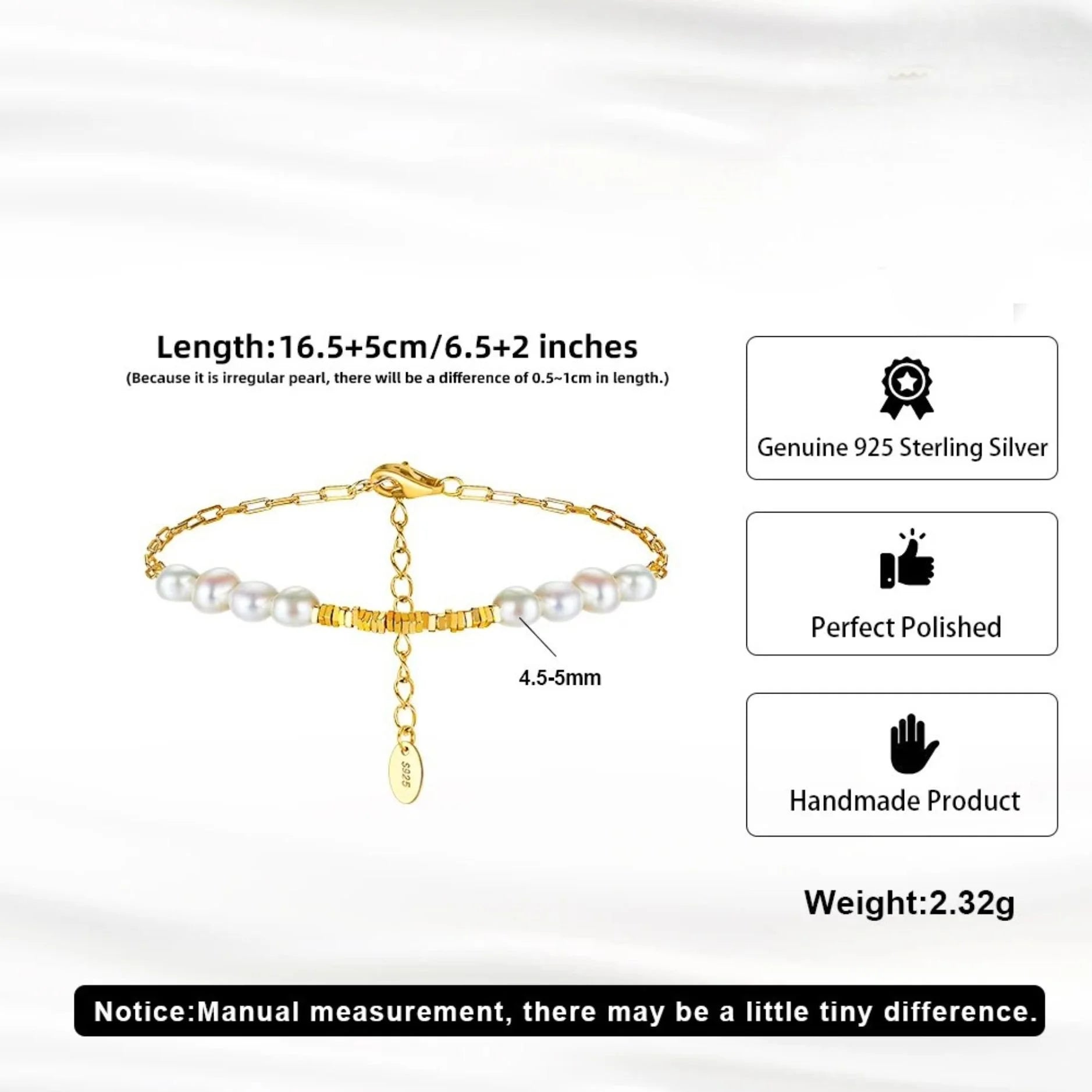Minimalist Baroque Freshwater Pearl Bracelet – 14K Gold Plated 925 Silver