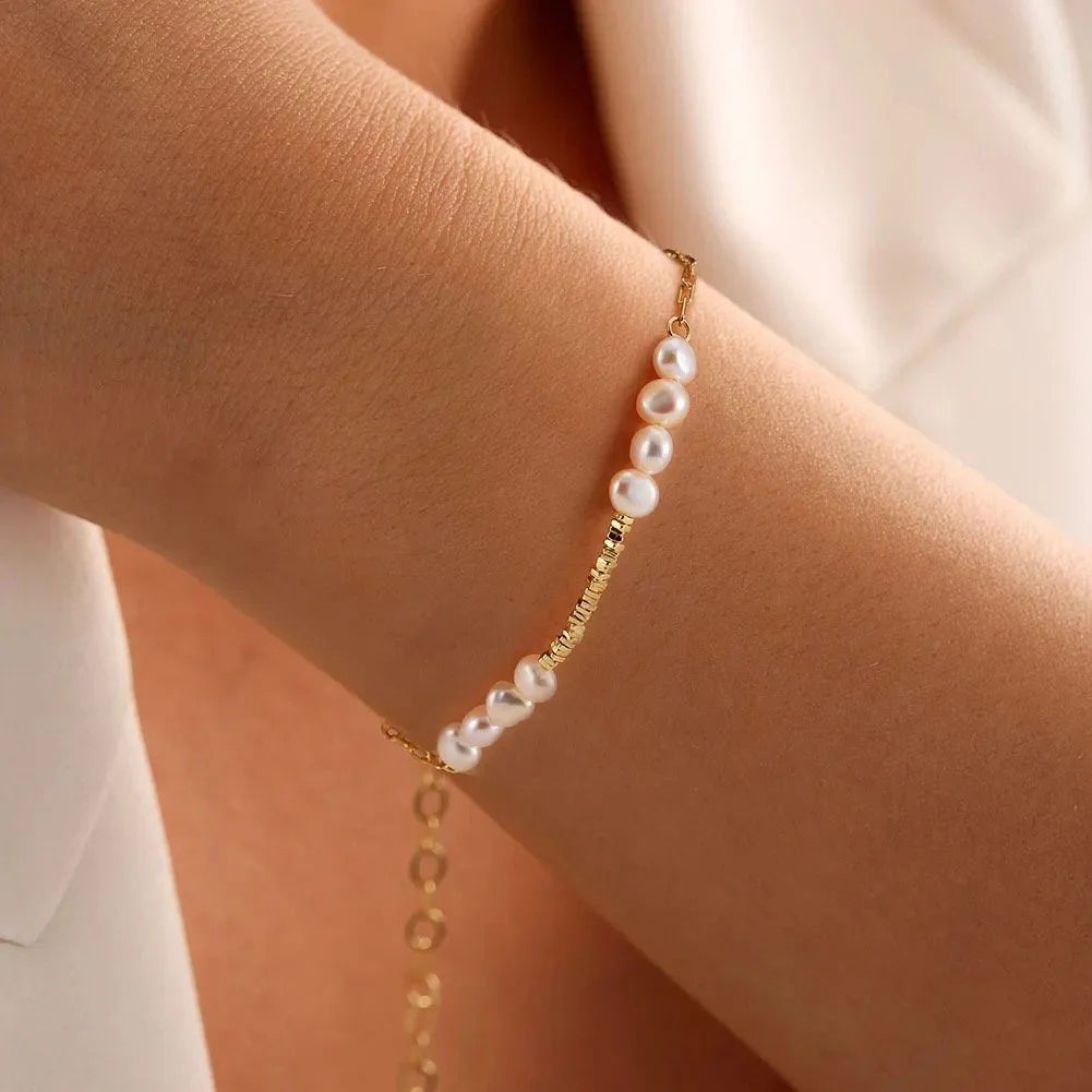 Minimalist Baroque Freshwater Pearl Bracelet – 14K Gold Plated 925 Silver