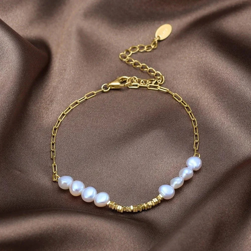 Minimalist Baroque Freshwater Pearl Bracelet – 14K Gold Plated 925 Silver